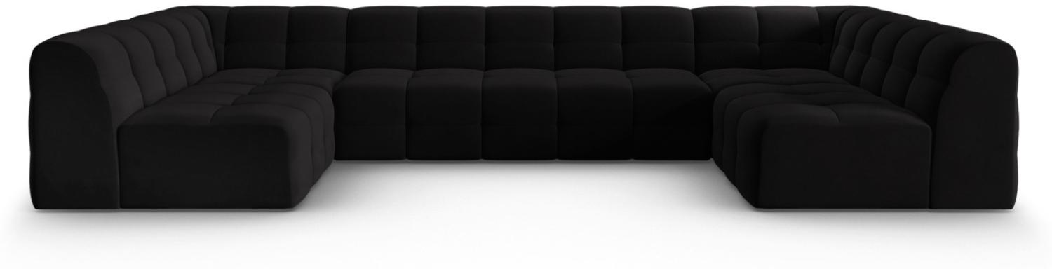 Micadoni 7-Sitzer Samtstoff Panorama Sofa Kendal | Bezug Black | Beinfarbe Black Beech Wood Bild 1