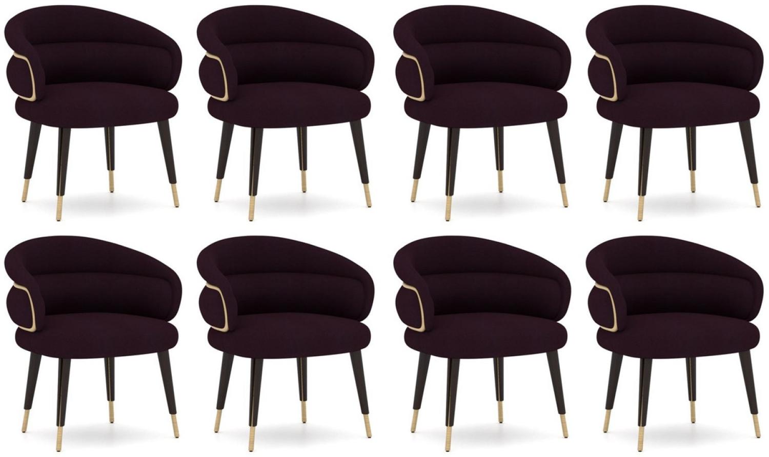 Casa Padrino Luxus Esszimmer Stuhl 8er Set Lila / Schwarz / Beige - Küchen Stühle mit Armlehnen - Esszimmer Möbel - Restaurant Möbel - Hotel Möbel - Luxus Möbel Bild 1
