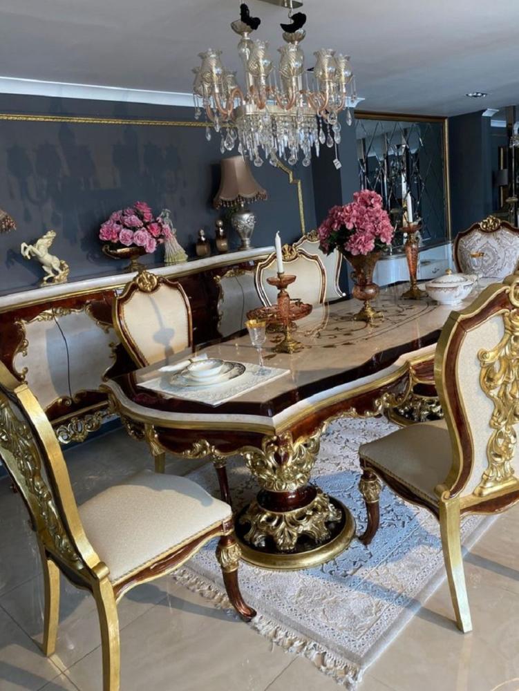 Casa Padrino Luxus Barock Esszimmer Set - 1 Esstisch & 8 Esszimmerstühle - Handgefertigte Esszimmer Möbel im Barockstil - Edel & Prunkvoll Bild 1