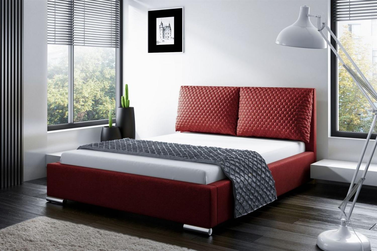 Polsterbett Bett Doppelbett GALENO 140x200 cm in Stoff Rot Bild 1