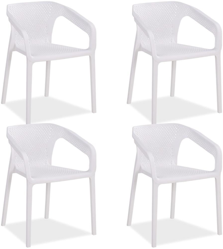 Gartenstuhl mit Armlehnen 4er Set Gartensessel Weiß Stühle Kunststoff Stapelstühle Balkonstuhl Outdoor-Stuhl Bild 1