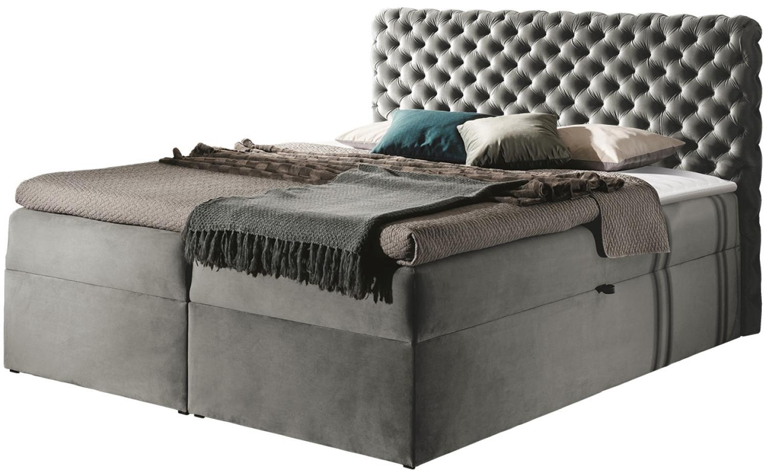 Mirjan24 'Serrula' Boxspringbett mit Bettkästen, Taschenfederkern-Matratze & Topper, Stoff grau, 120 x 200 cm Bild 1