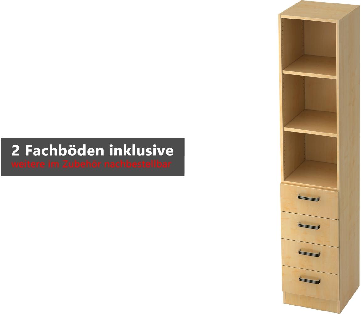 bümö® office Schubladen-Regal mit 4 Schüben & 3 Regalfächer in grau mit Relinggriffen Bild 1