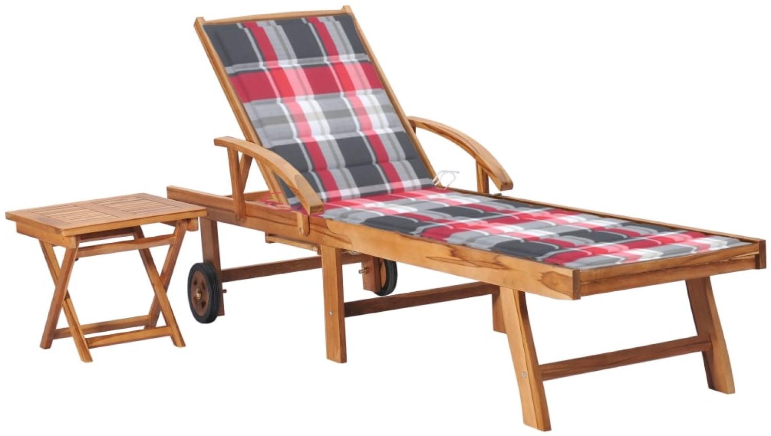 vidaXL Sonnenliege mit Tisch und Auflage Massivholz Teak 3063034 Bild 1