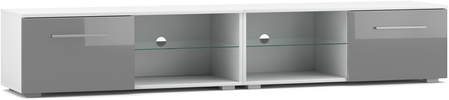 Domando Lowboard Rossano M3 Modern für Wohnzimmer Breite 200cm, Push-to-open-System, Weiß Matt und Grau Hochglanz Bild 1