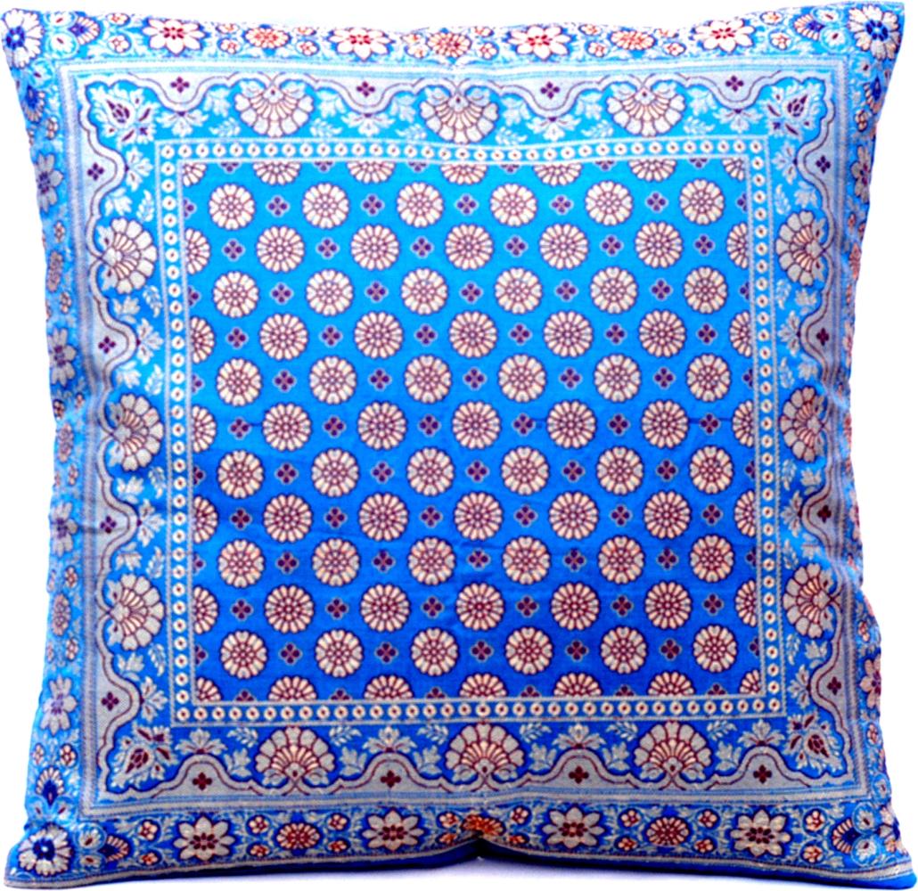 Handgewebter indischer Banarasi Seide Deko-Kissenbezug in Blau - 40 cm x 40 cm Bild 1