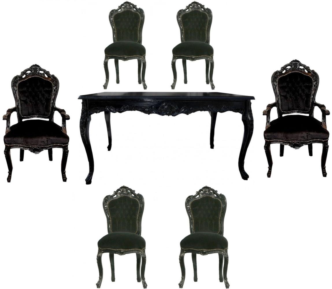 Casa Padrino Barock Esszimmer Set Schwarz/Schwarz - Esstisch + 6 Stühle Bild 1