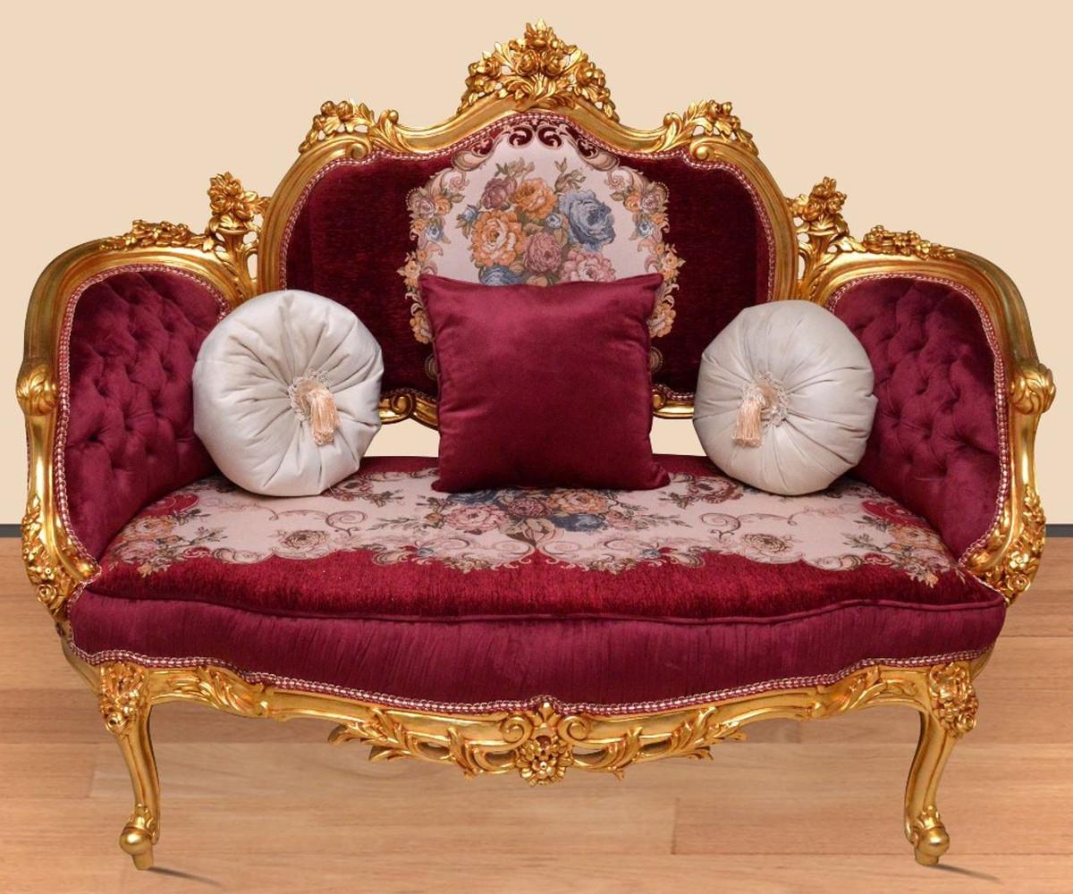 Casa Padrino Barock Sofa Bordeauxrot / Mehrfarbig / Gold - Handgefertigtes Wohnzimmer Sofa im Barockstil - Prunkvolle Barock Wohnzimmer Möbel Bild 1