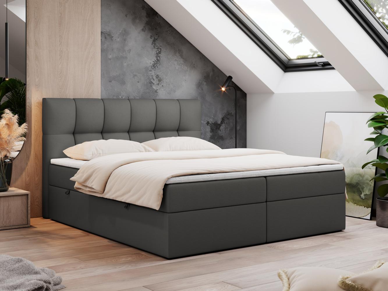 Boxspringbett mit Kopfteil und Topper, Doppelbett - RICO - 120x200cm - Grau Kunstleder - H4 Bild 1