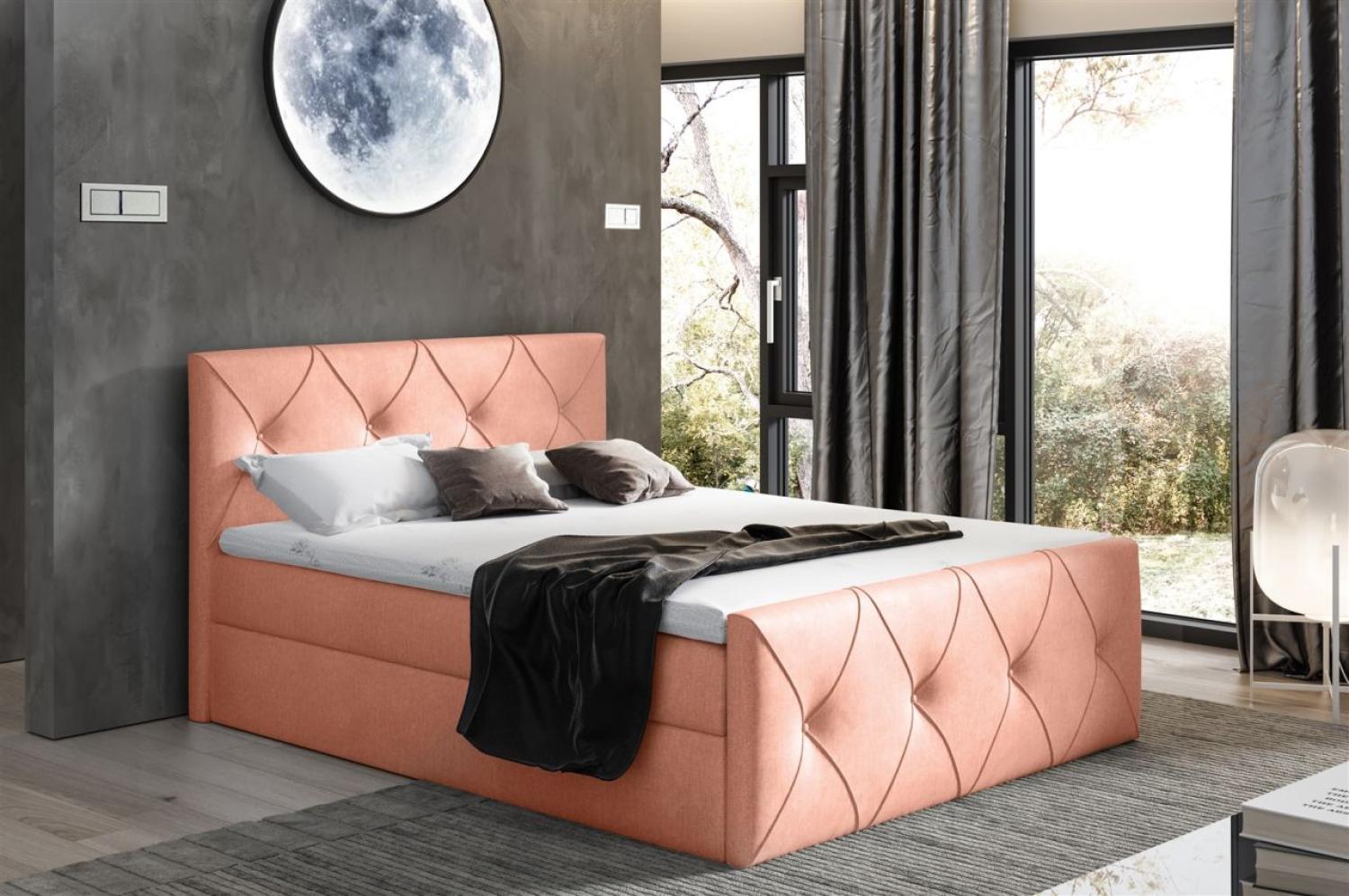 Boxspringbett Schlafzimmerbett LEWIS LUX 140x200cm in Stoff Monolith Salmon Bild 1