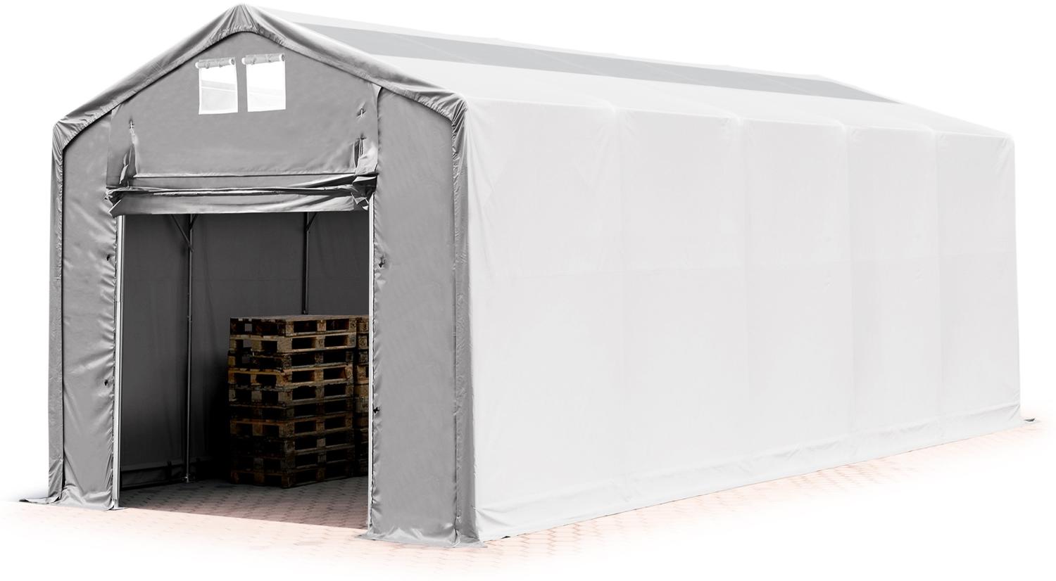 Zelthalle 4x12m Lagerzelt Industriezelt 3m Seitenhöhe PVC Plane 850 N mit Oberlicht grau 100% wasserdicht mit Hochziehtor Bild 1
