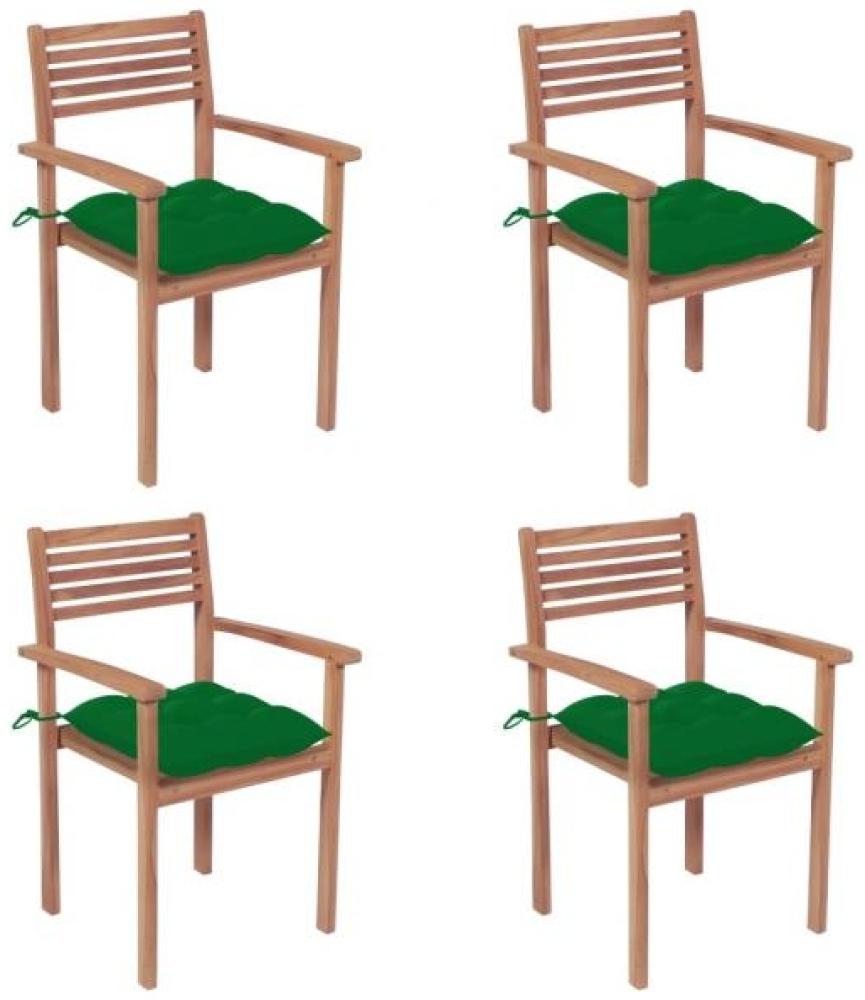 Gartenstühle 4 Stk. mit Grünen Kissen Massivholz Teak Bild 1
