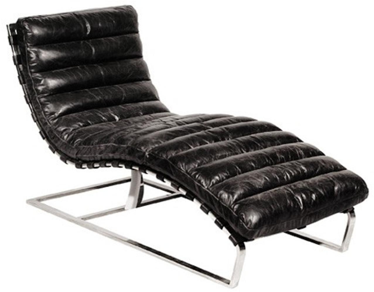 Casa Padrino Luxus Echtleder Vintage Oviedo Liege / Sessel Schwarz - Leder Sessel Art Deco Lounge Relax Sessel Bild 1