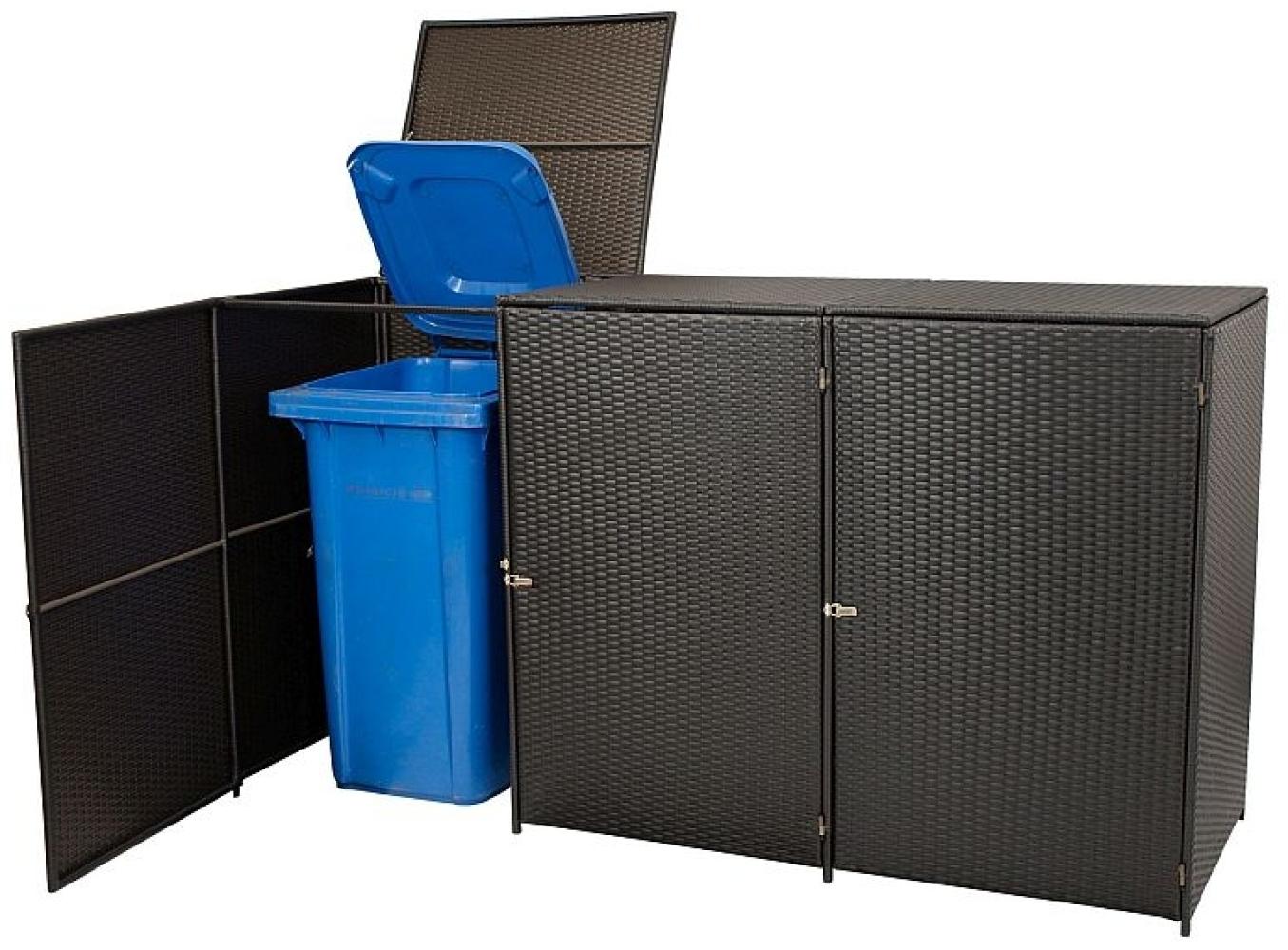 Mülltonnenbox 3er groß Stahl + Polyrattan mocca Bild 1