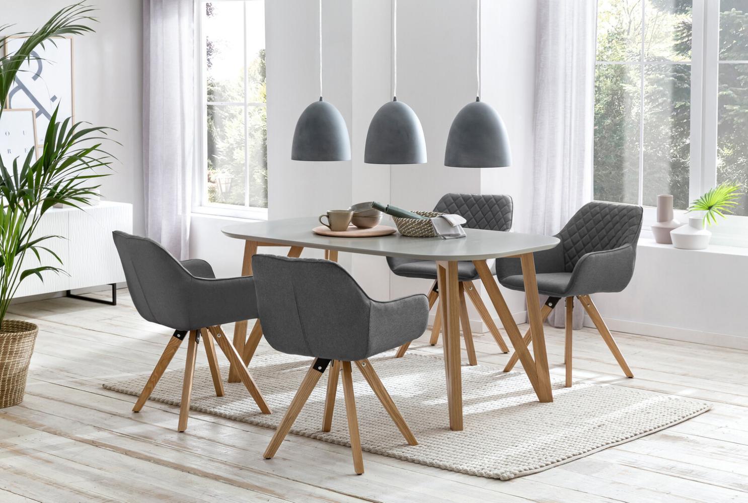 Essgruppe 5-tlg. Tisch 160x90 aus MDF Grau + 4 Stühle aus Eichenholz Textil Grau Bild 1