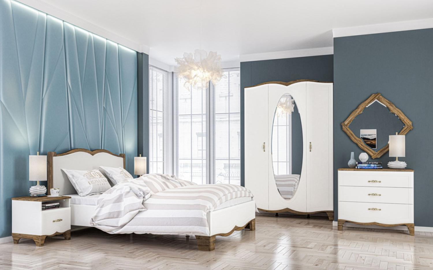 Schlafzimmer-Set "Tiffanie" 7-teilig Doppelbett 160x200cm Weiß Eiche Provence Bild 1