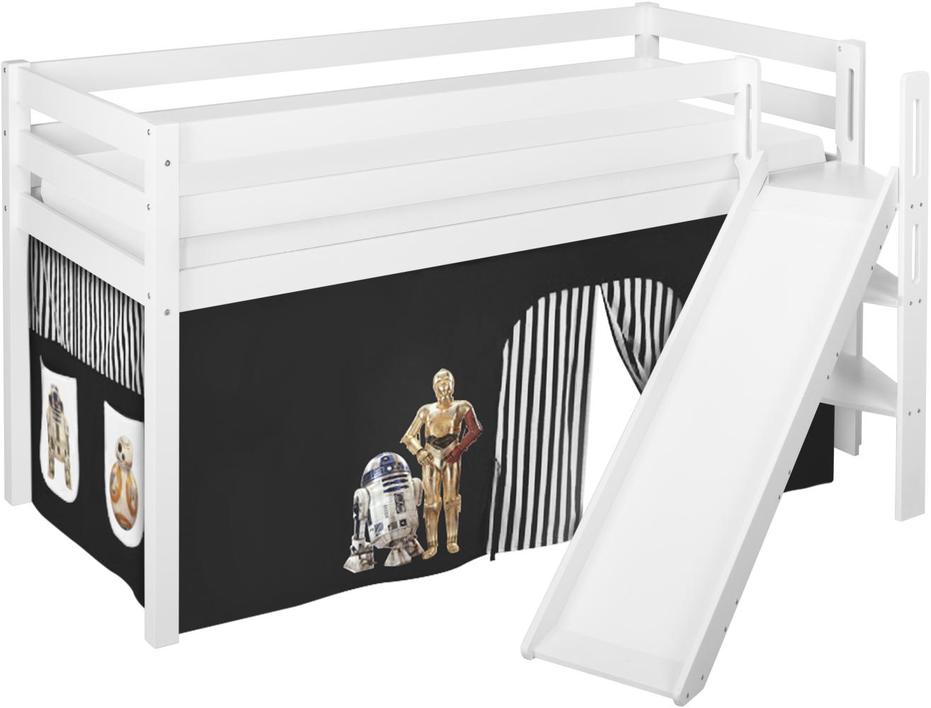 Lilokids 'Jelle' Spielbett 90 x 190 cm, Star Wars Schwarz, Kiefer massiv, mit schräger Rutsche und Vorhang Bild 1