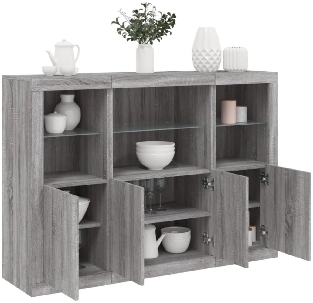 vidaXL Sideboards mit LED-Leuchten 3 Stk. Grau Sonoma Holzwerkstoff Bild 1