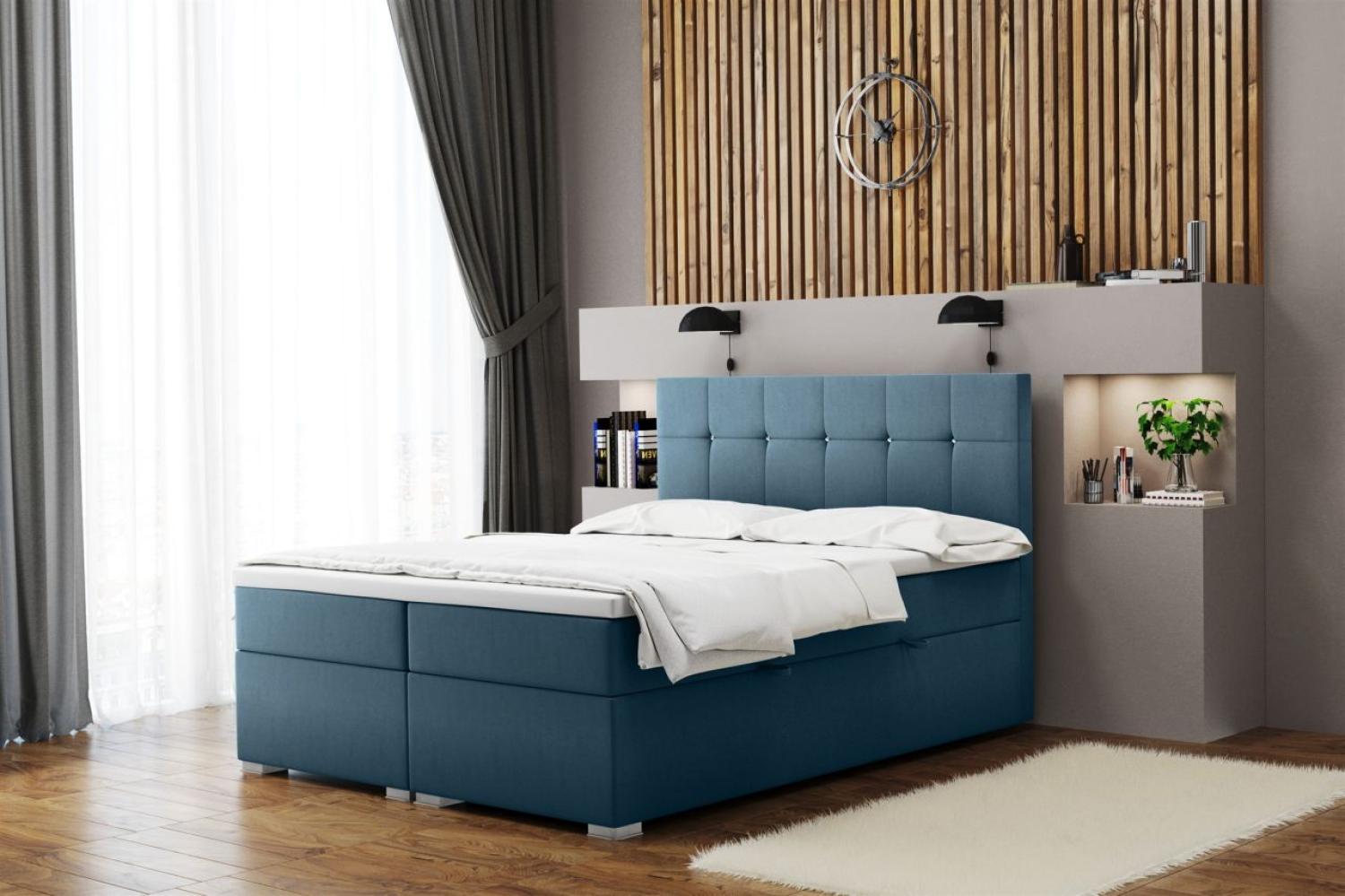 Boxspringbett Schlafzimmerbett 'ABELT', in Stoff Matt Velvet, Himmelblau, 120 x 220 cm Bild 1