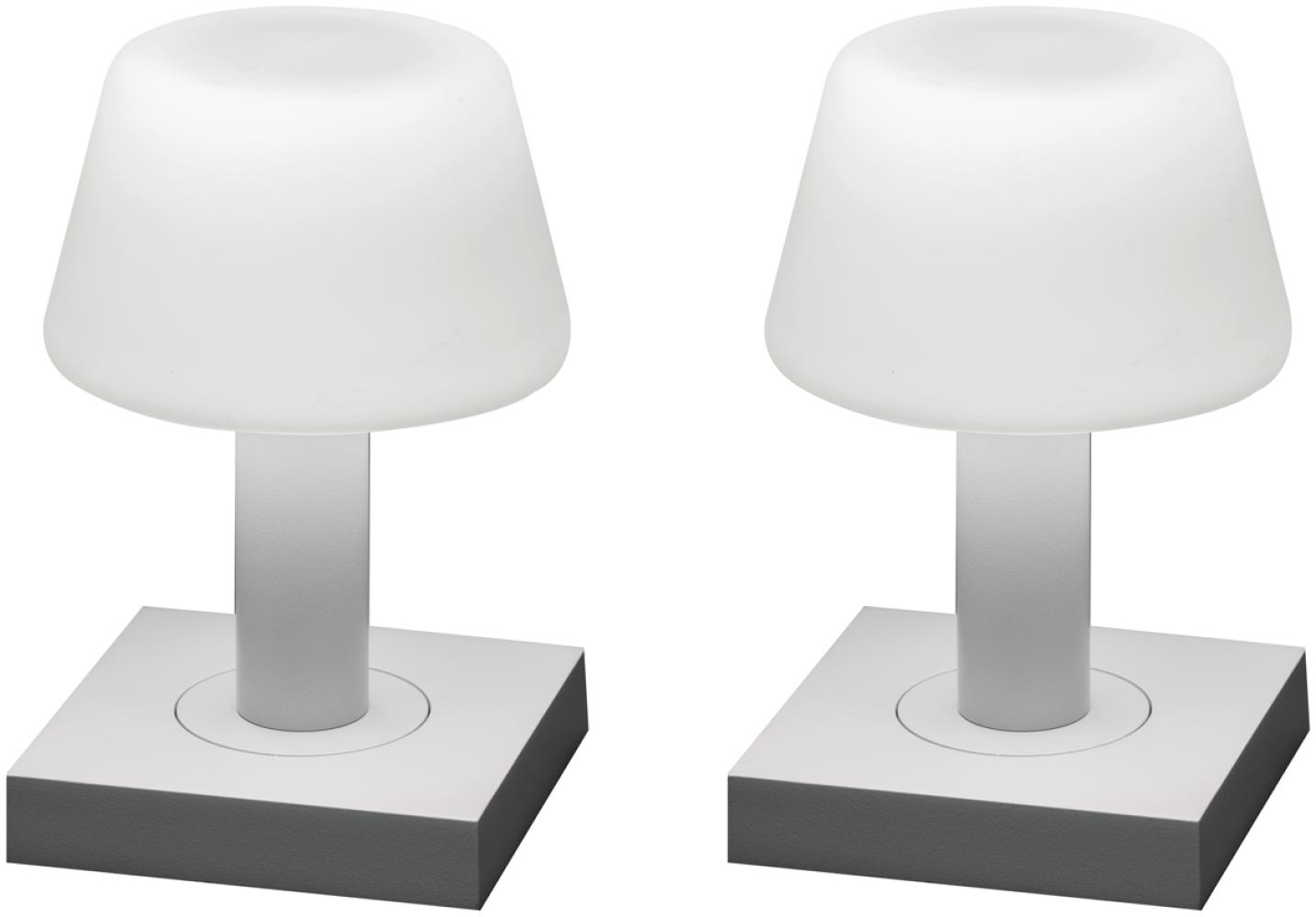 2er Set kleine LED Outdoor Tischleuchten per USB aufladbar, Weiß H: 19cm Bild 1
