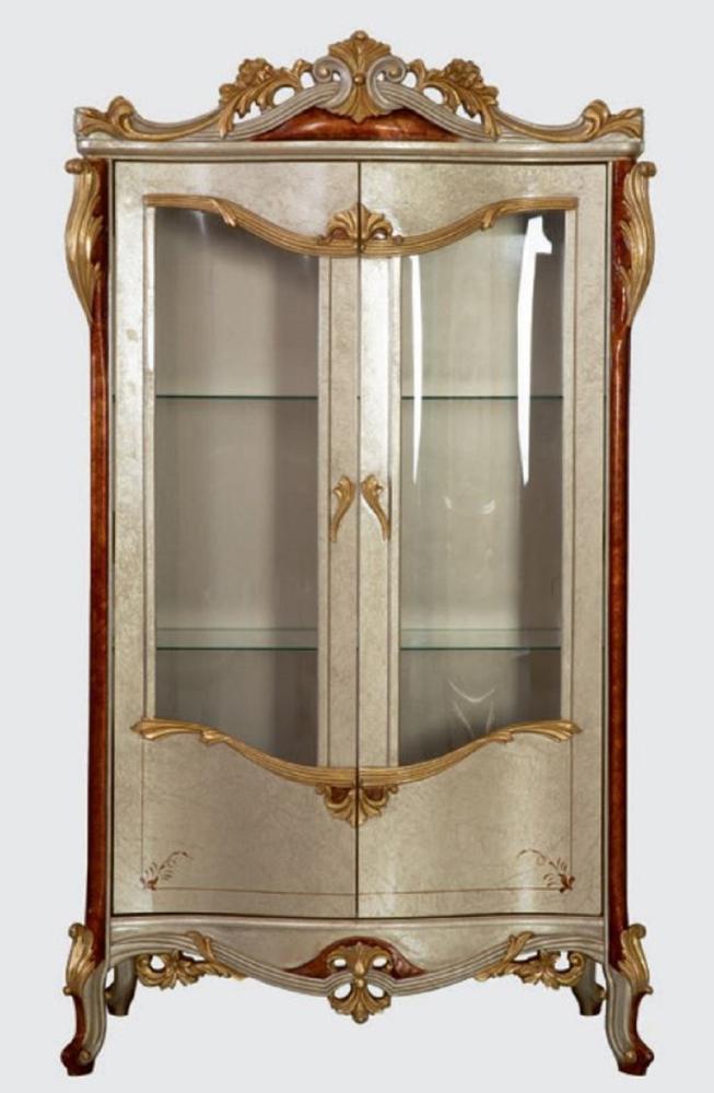 Casa Padrino Luxus Barock Vitrine Silber / Braun / Gold - Handgefertigter Massivholz Vitrinenschrank mit 2 Türen - Prunkvolle Barock Möbel Bild 1