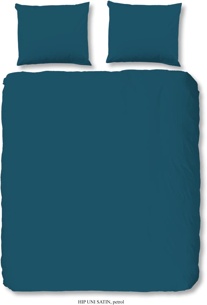 HIP Mako Satin Bettwäsche 2 teilig Bettbezug 135 x 200 cm Kopfkissenbezug 80 x 80 cm Uni Duvet Cover 0280. 68. 08 Petrol Bild 1