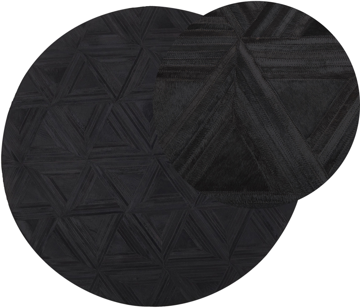 Teppich Kuhfell schwarz ⌀ 140 cm geometrisches Muster Kurzflor KASAR Bild 1
