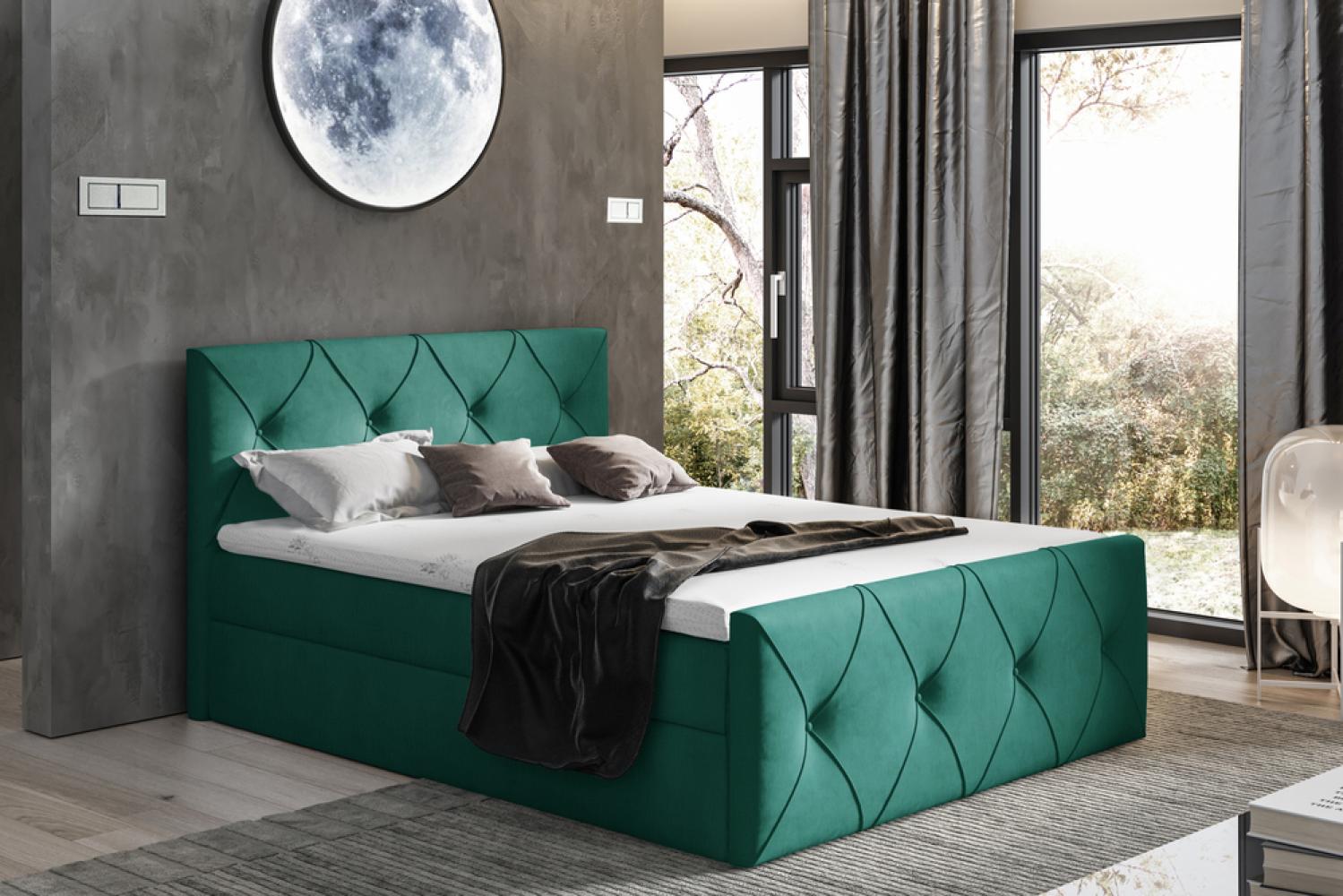 Stylefy 'Arian Lux' Boxspringbett, Velours  Grün 160 x 200 cm Bild 1