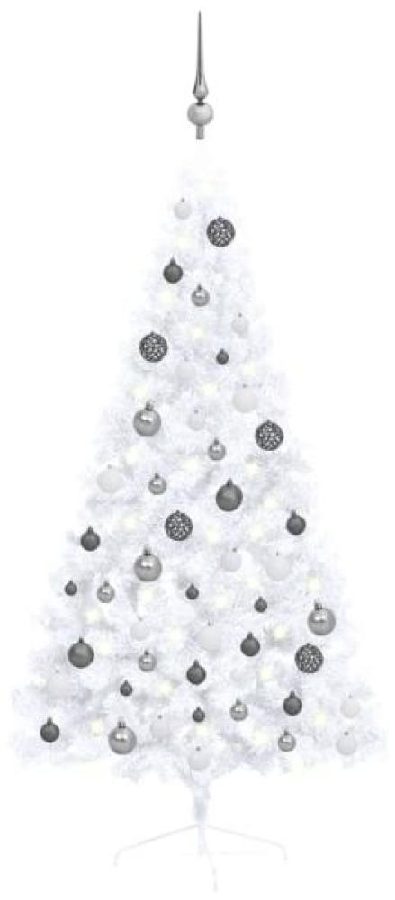 vidaXL Künstlicher Halber Weihnachtsbaum mit LEDs & Kugeln Weiß 150 cm, Mit Beleuchtung [3077655] Bild 1