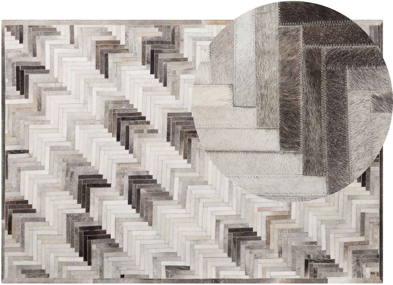 Teppich Kuhfell grau-beige 140 x 200 cm Patchwork Kurzflor ARSUZ Bild 1