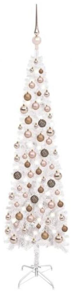 vidaXL Schlanker Weihnachtsbaum mit LEDs & Kugeln Weiß 120 cm, Mit Beleuchtung [3078060] Bild 1