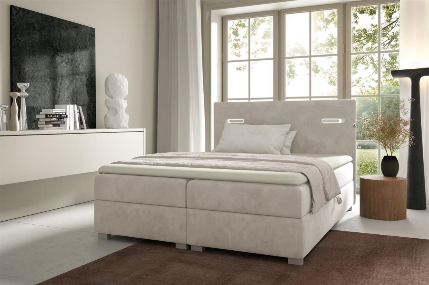 Boxspringbett Schlafzimmerbett CAPRICE 160x200cm Stoff Creme inkl. Ambiente-LED Bild 1