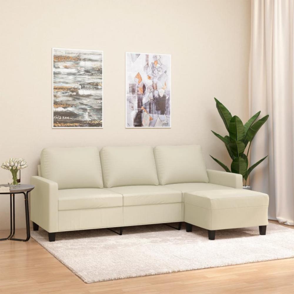 3-Sitzer-Sofa mit Hocker Creme 180 cm Kunstleder Bild 1