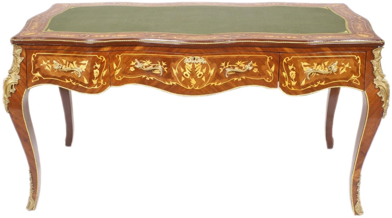 Casa Padrino Luxus Barock Schreibtisch Mahagoni Intarsien / Gold 155 cm - Antik Stil Sekretär Luxus Möbel Bild 1