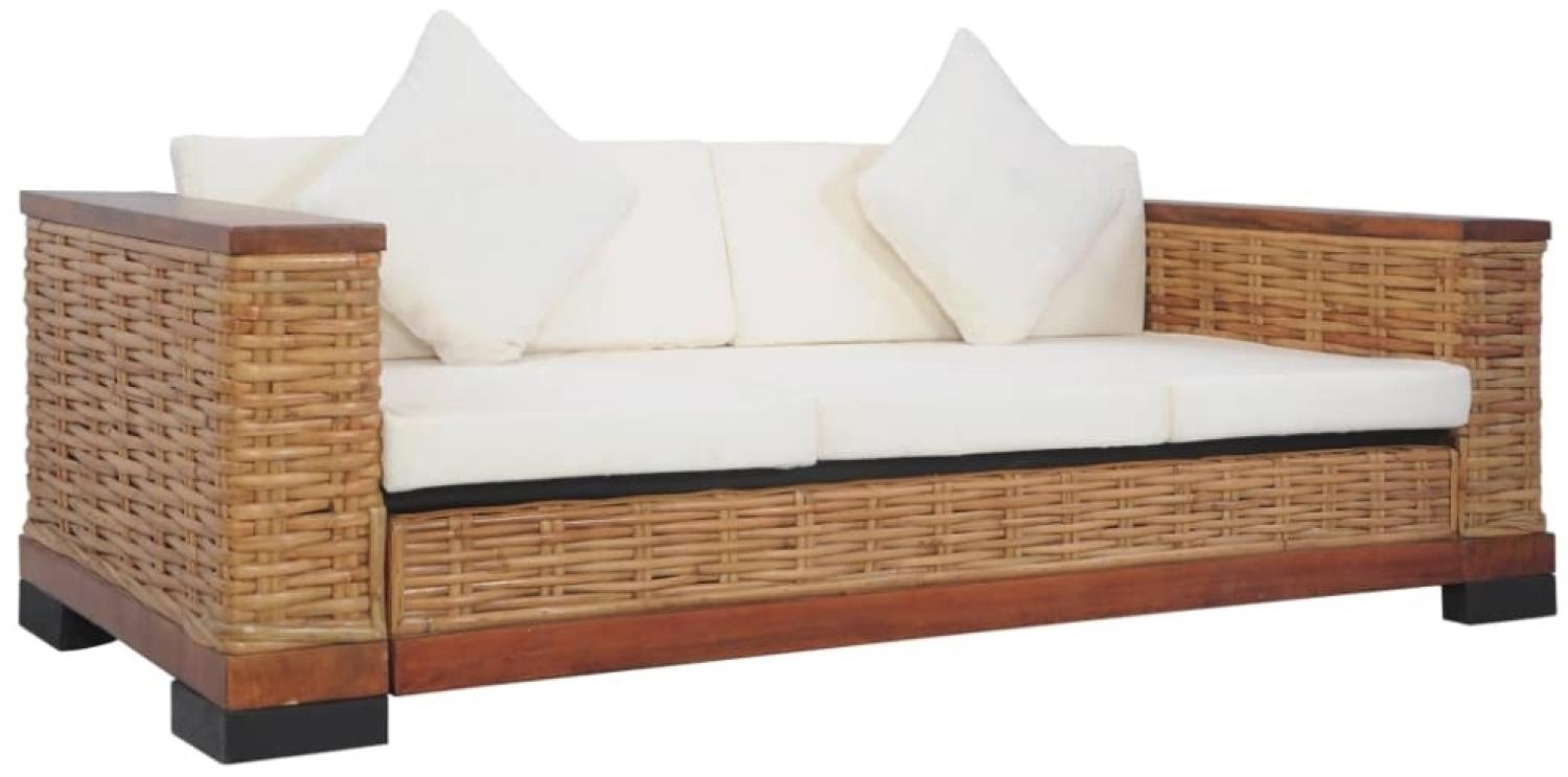 vidaXL 3-Sitzer-Sofa mit Auflagen Braun Natur Rattan Bild 1