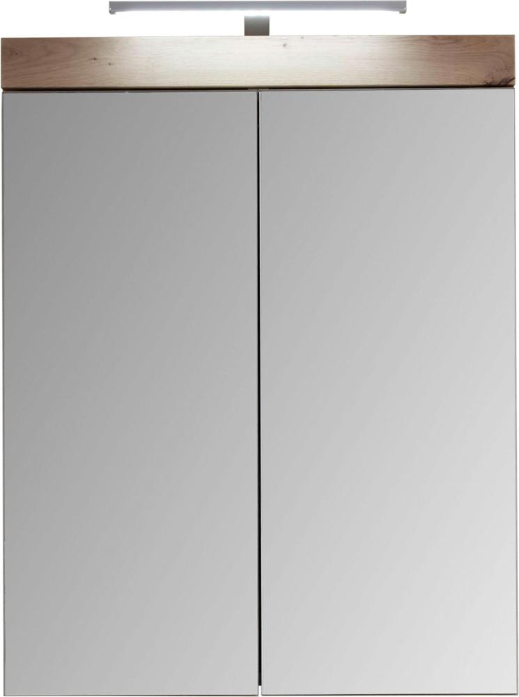trendteam smart living Badezimmer Spiegelschrank Spiegel Amanda, 60 x 77 x 17 cm in Asteiche / Weiß Hochglanz mit viel Stauraum inklusive Beleuchtung Bild 1