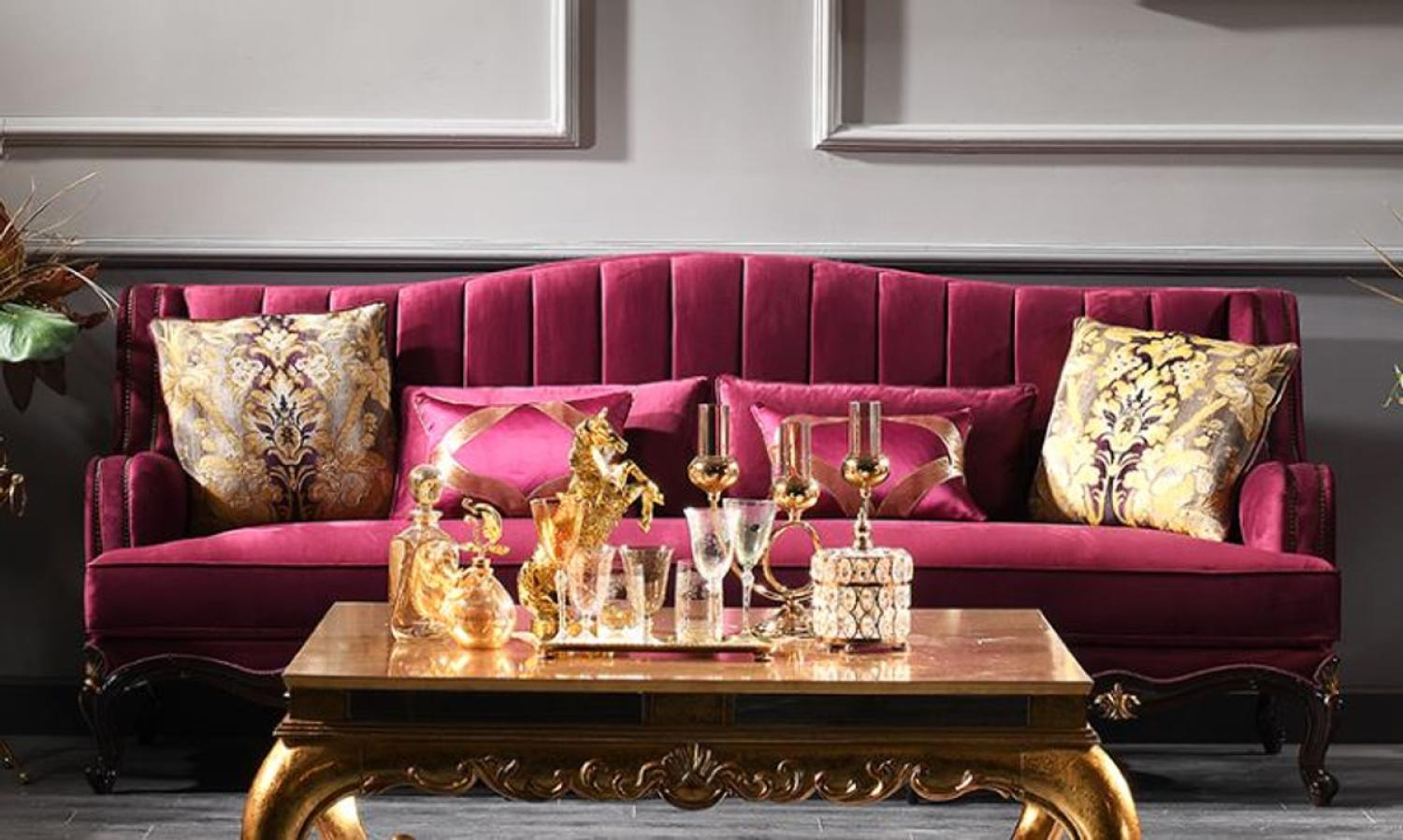 Casa Padrino Luxus Barock Sofa Lila / Schwarz / Gold 242 x 103 x H. 90 cm - Prunkvolles Wohnzimmer Sofa - Barockmöbel Bild 1