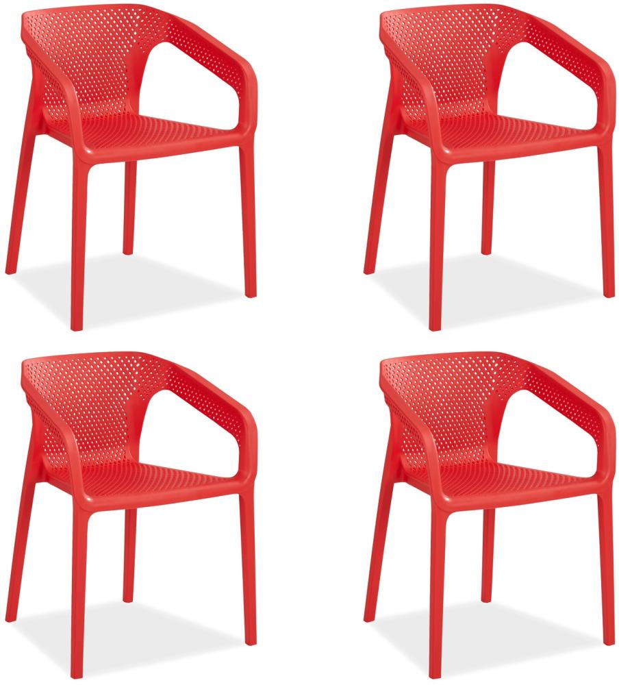 Gartenstuhl mit Armlehnen 4er Set Gartensessel Rot Stühle Kunststoff Stapelstühle Balkonstuhl Outdoor-Stuhl Bild 1