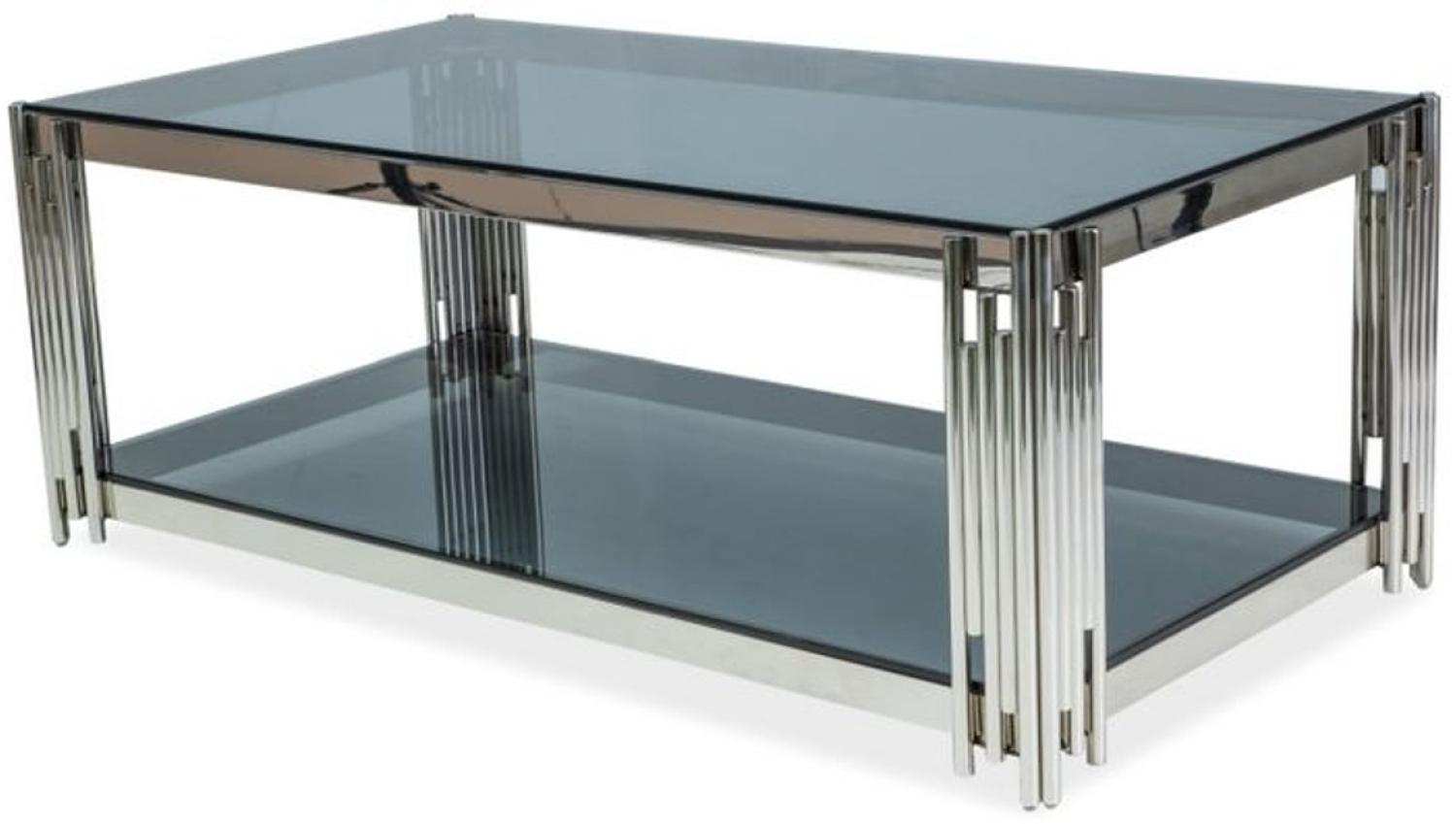 Casa Padrino Luxus Couchtisch Silber / Schwarz 120 x 60 x H. 40 cm - Edelstahl Wohnzimmertisch mit getönten Glasplatten - Luxus Möbel Bild 1