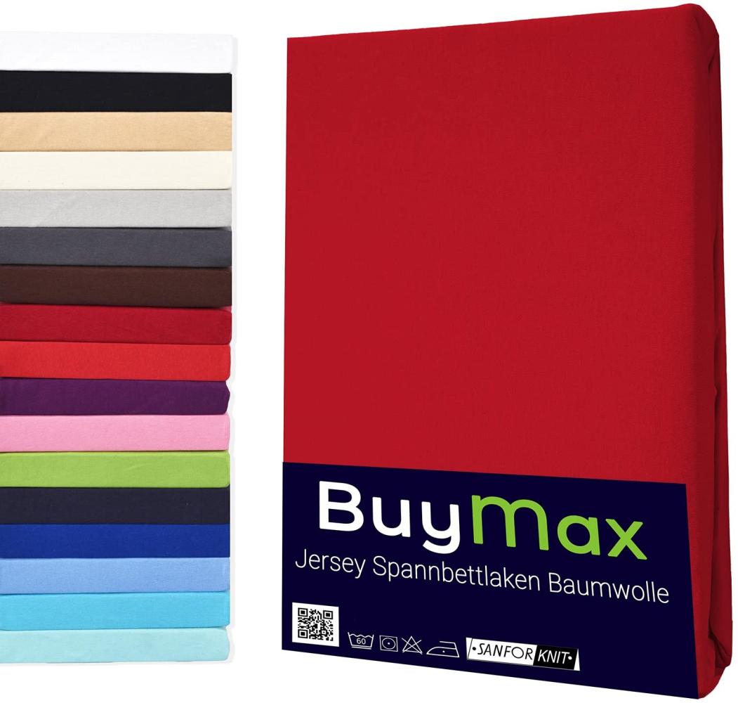 Buymax Topper Spannbettlaken 180x200 cm Spannbetttuch 100% Baumwolle Jersey für Matratzentopper bis 9 cm Matratzenhöhe Bettlaken für Boxspringbett Topper, Rot Bild 1