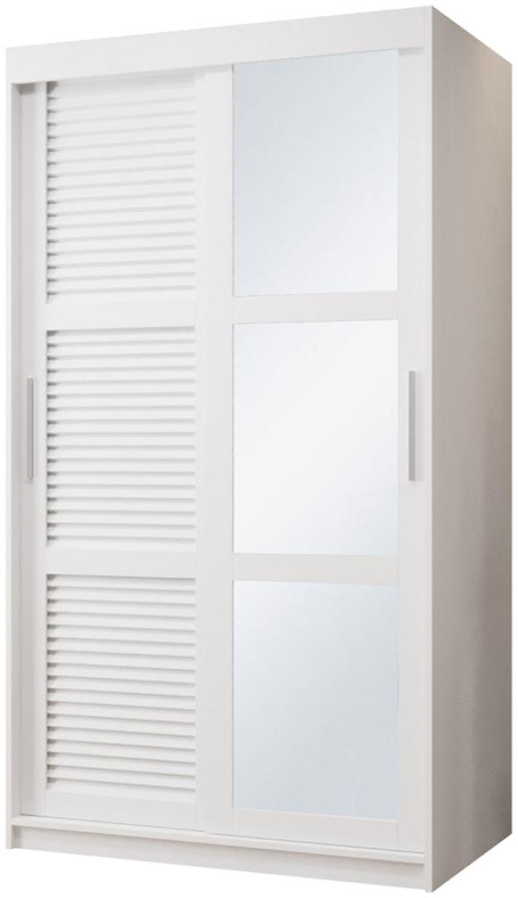 Kleiderschrank Zerimo II 100 cm, Spiegel, Kleiderstangen, Einlegeböden, Schwebetürenschrank (Farbe: Weiß, mit Schubladen) Bild 1