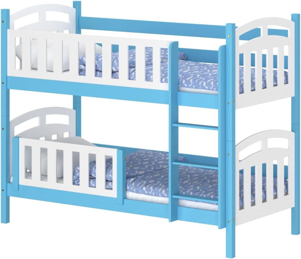 WNM Group Kinderbett mit Rausfallschutz Suzie - aus Massivholz - Hochbett für Mädchen und Jungen - Absturzsicherung Hochbett - Kinderhochbetten 190x90 cm - Blau Bild 1