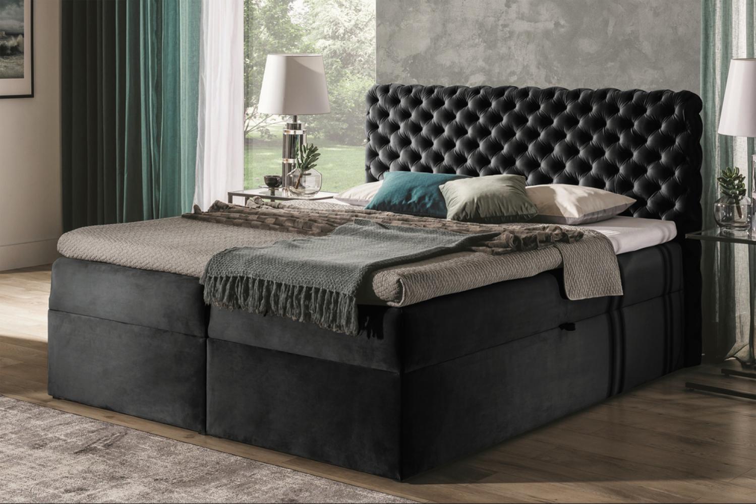 Stylefy 'Angelo' Boxspringbett, Velours Schwarz 160 x 200 cm Bild 1