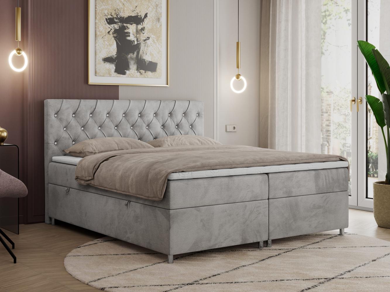 Boxspringbett Doppelbett Polsterbett Kunstlederbett mit Bettkasten - ROMA - 200x200cm - Hellgrau Velours - H4 Bild 1