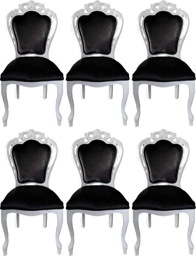 Casa Padrino Luxus Barock Esszimmerstuhl Set Schwarz / Weiß - Handgefertigte Massivholz Küchenstühle mit edlem Samtstoff - 6 Barock Stühle - Barock Esszimmer Möbel Bild 1