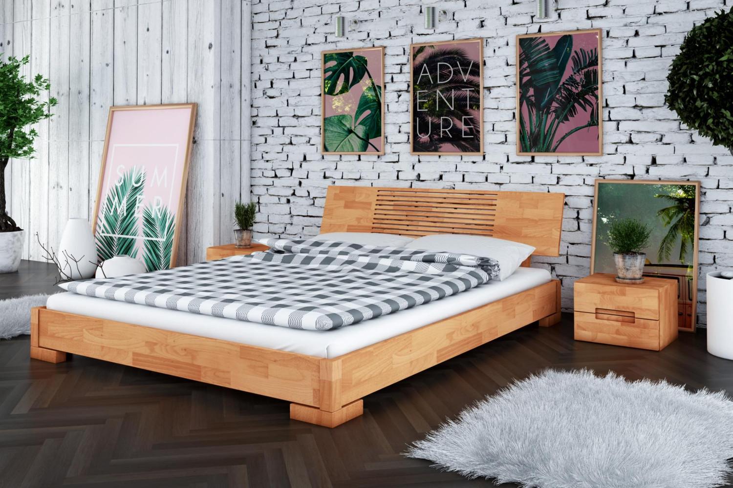 Bett Bento 11 aus Kernbuche massiv 200x200 cm mit Holzkopfteil und Holzbeinen Bild 1