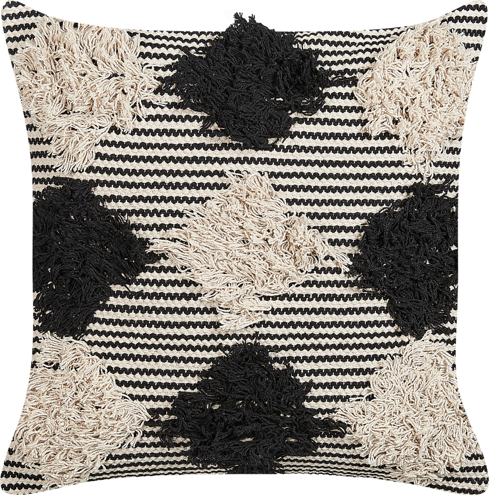Dekokissen geometrisches Muster Baumwolle beige schwarz getuftet 50 x 50 cm BHUSAWAL Bild 1