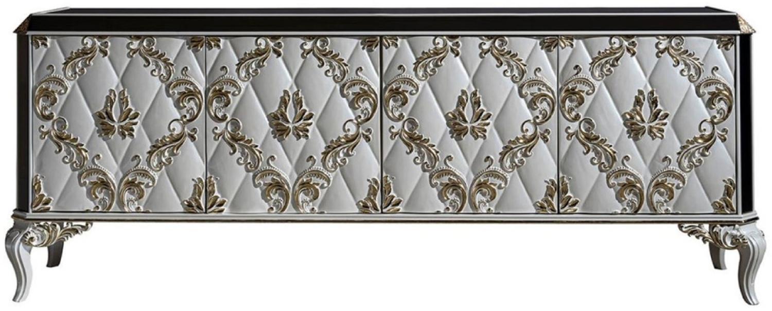 Casa Padrino Luxus Barock Sideboard Weiß / Gold / Schwarz - Prunkvoller Massivholz Schrank mit 4 Türen - Barock Möbel Bild 1