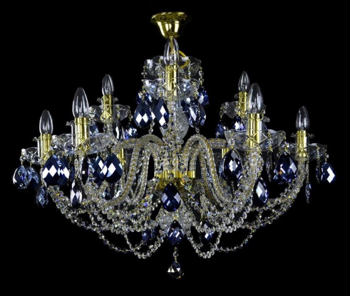 Casa Padrino Luxus Barock Kronleuchter Gold / Blau Ø 80 x H. 60 cm - Prunkvoller Barockstil Kronleuchter mit böhmischen Kristallglas - Edel & Prunkvoll Bild 1