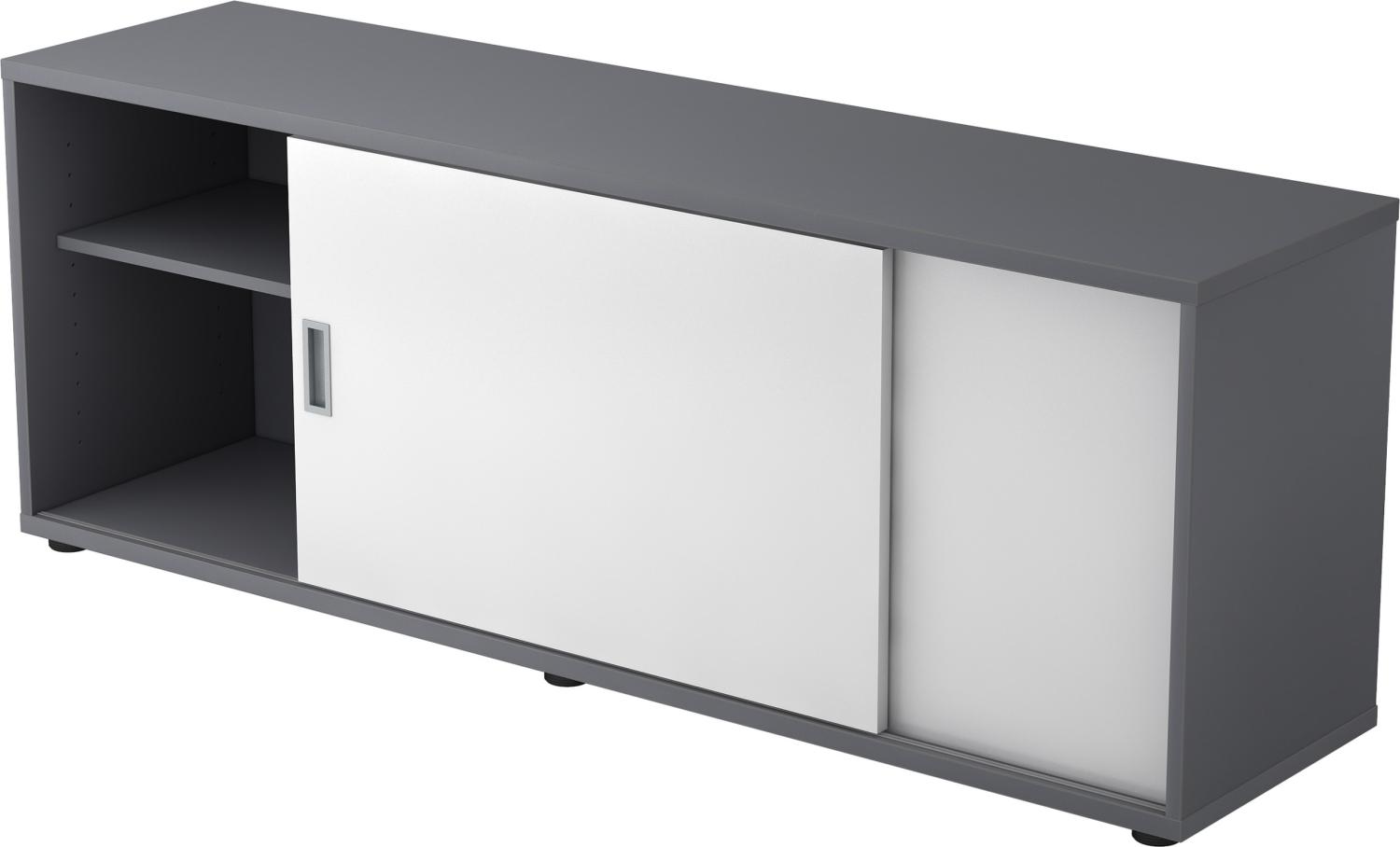 bümö® Lowboard mit Schiebetür, Sideboard in Graphit/Weiß Bild 1